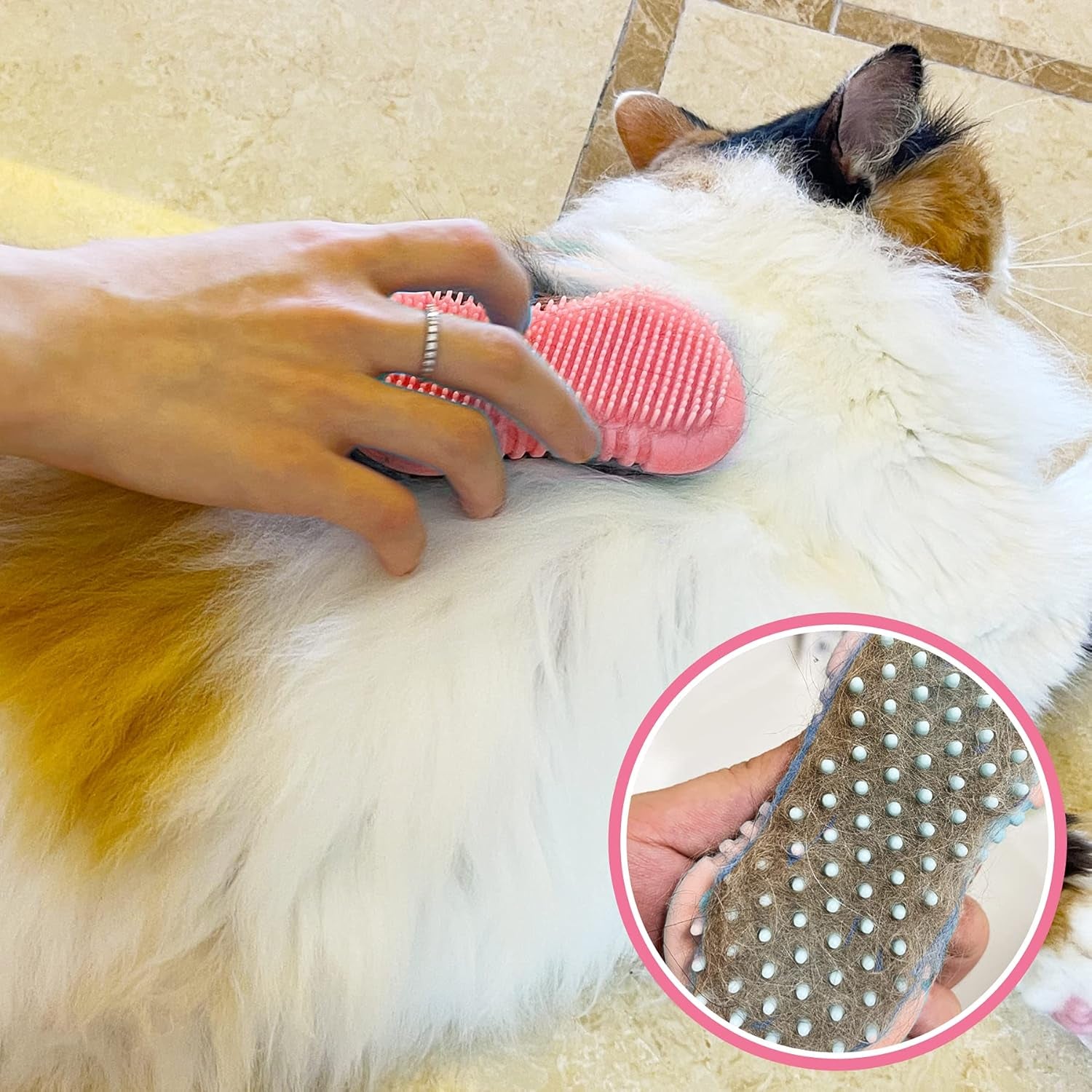Pet Grooming Shampoo & Massage Brush for Cats & Dogs