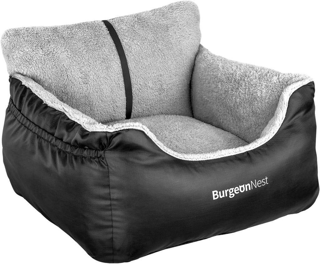 Premium Dog Car Seat for Small Dogs Under 25 lbs - Soft, Detachable, and Washable Pet Booster Seat with Storage Pockets and Clip-On Leash, Black