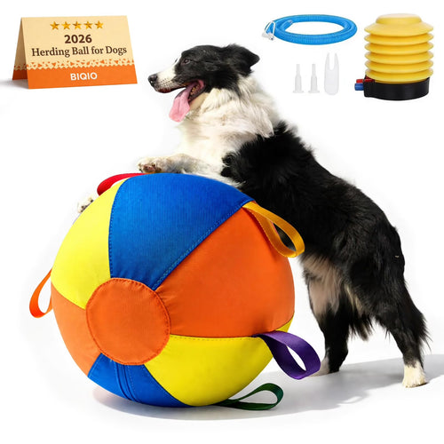 Calming Jumbo Herding Ball for Dogs, 10/18/22" Durable Tear-Resistant Inflatable Toys with Heavy-Duty Handle Cover & Pump, Big Exercise Toy for Pets and Horses