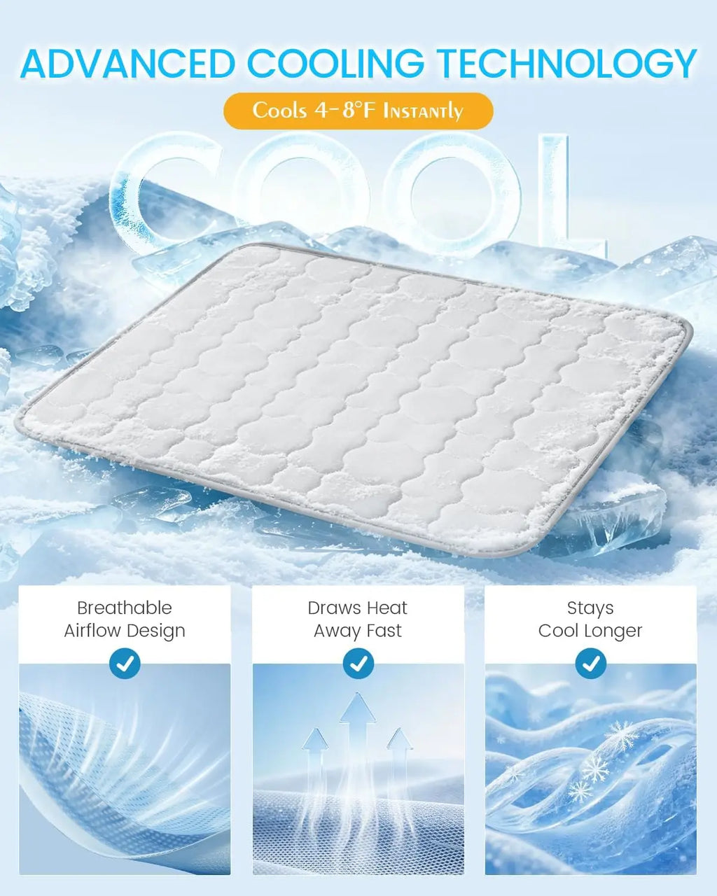 Extra Large Self-Cooling Pet Mat 47" x 32" for Large Dogs and Cats – Breathable and Washable Summer Pad
