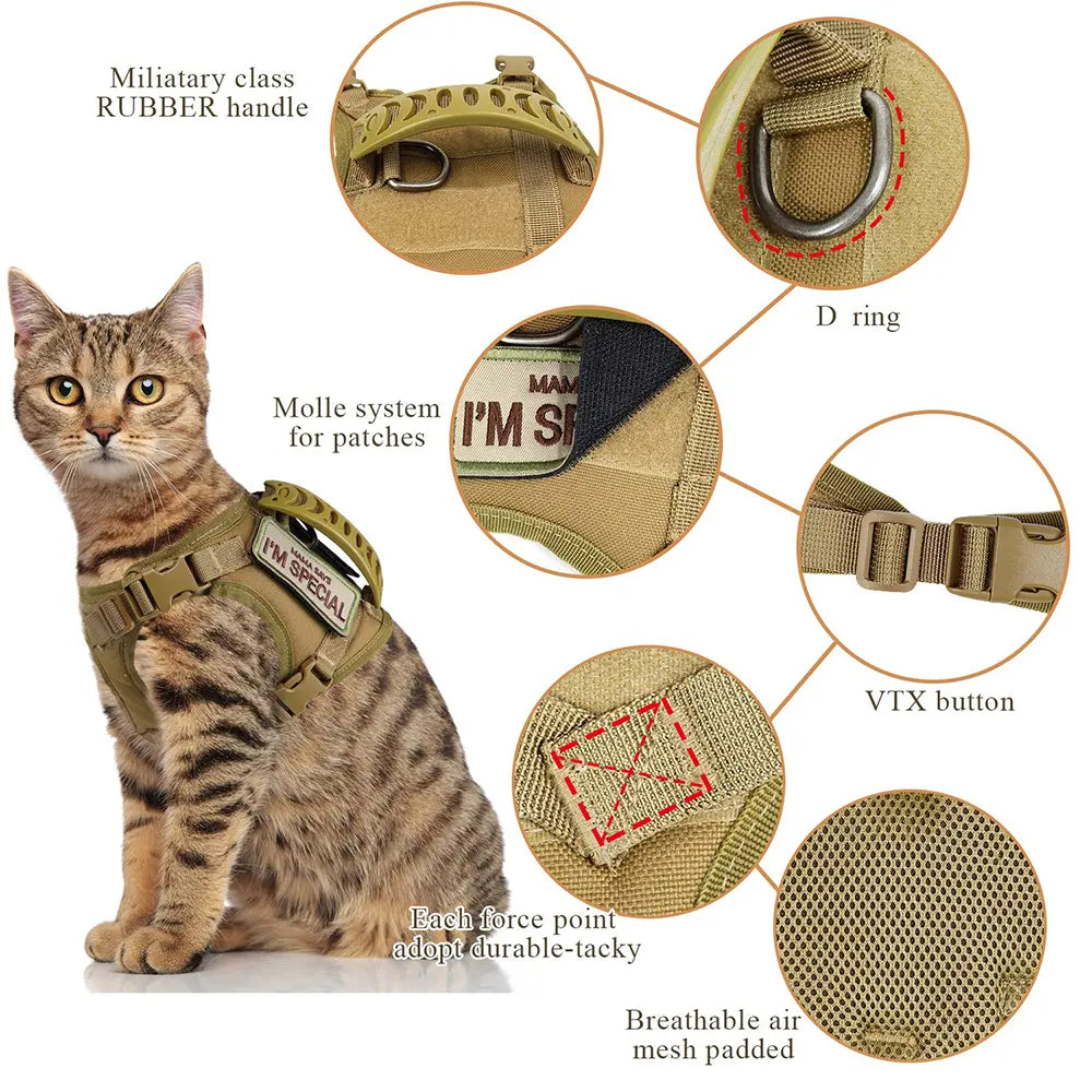 Tactical Dog Harness Set for Small Dogs and Cats - Includes Vest, Leash, and 2 Patches for Outdoor Activities