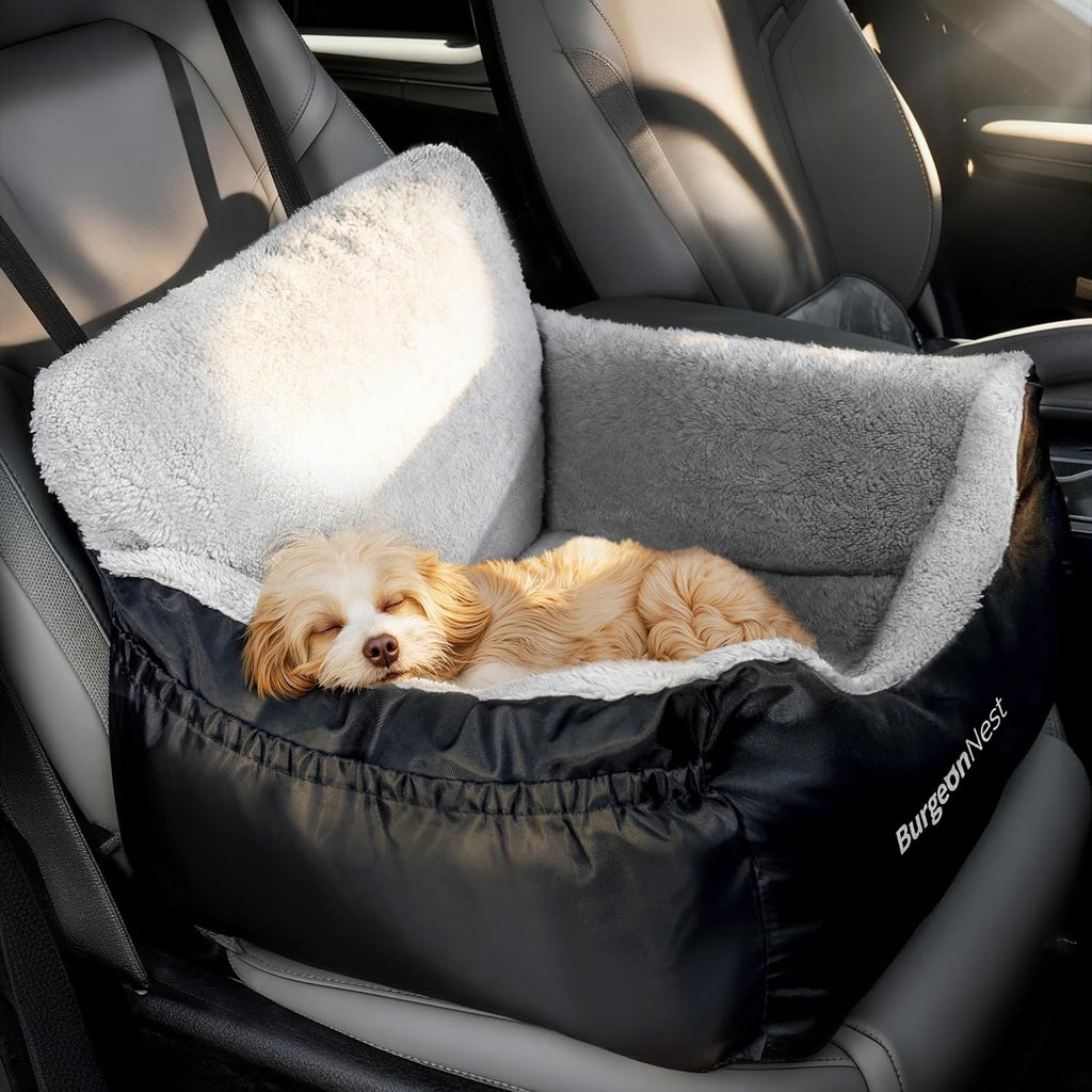 Premium Dog Car Seat for Small Dogs Under 25 lbs - Soft, Detachable, and Washable Pet Booster Seat with Storage Pockets and Clip-On Leash, Black