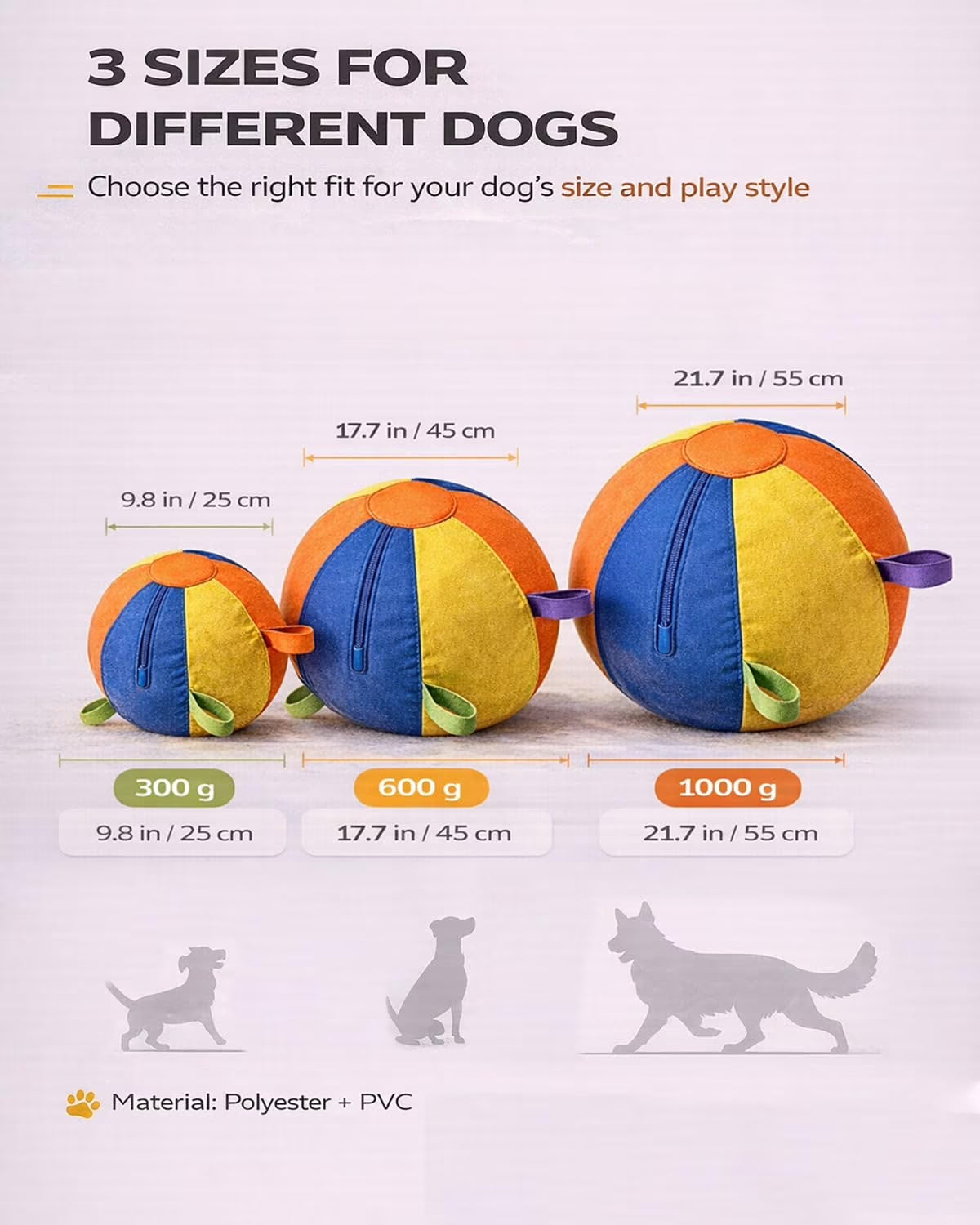 Calming Jumbo Herding Ball for Dogs, 10/18/22" Durable Tear-Resistant Inflatable Toys with Heavy-Duty Handle Cover & Pump, Big Exercise Toy for Pets and Horses
