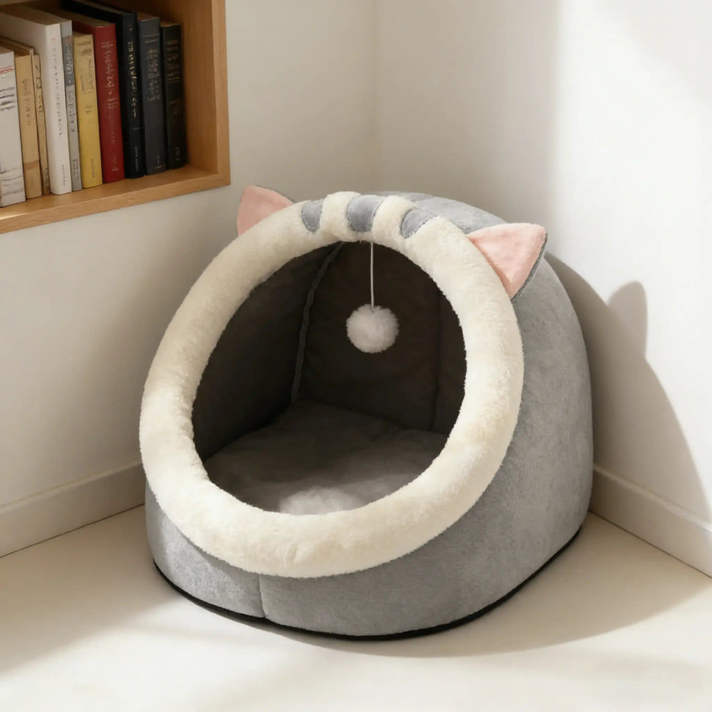 Cozy Cat Cave Bed - Plush Enclosed Hideaway for Small Cats & Kittens, Perfect for Indoor Comfort!