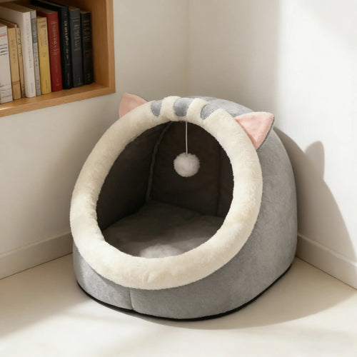 Cozy Cat Cave Bed - Plush Enclosed Hideaway for Small Cats & Kittens, Perfect for Indoor Comfort!