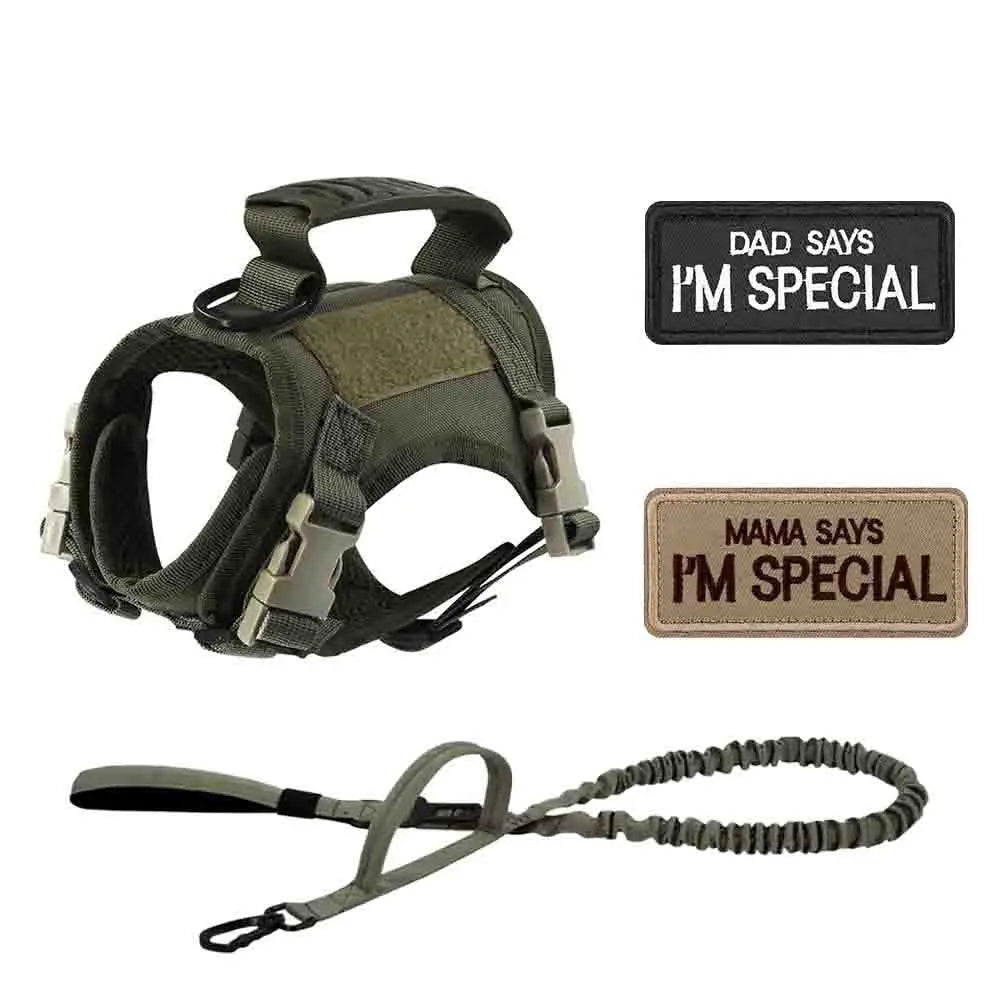Tactical Dog Harness Set for Small Dogs and Cats - Includes Vest, Leash, and 2 Patches for Outdoor Activities