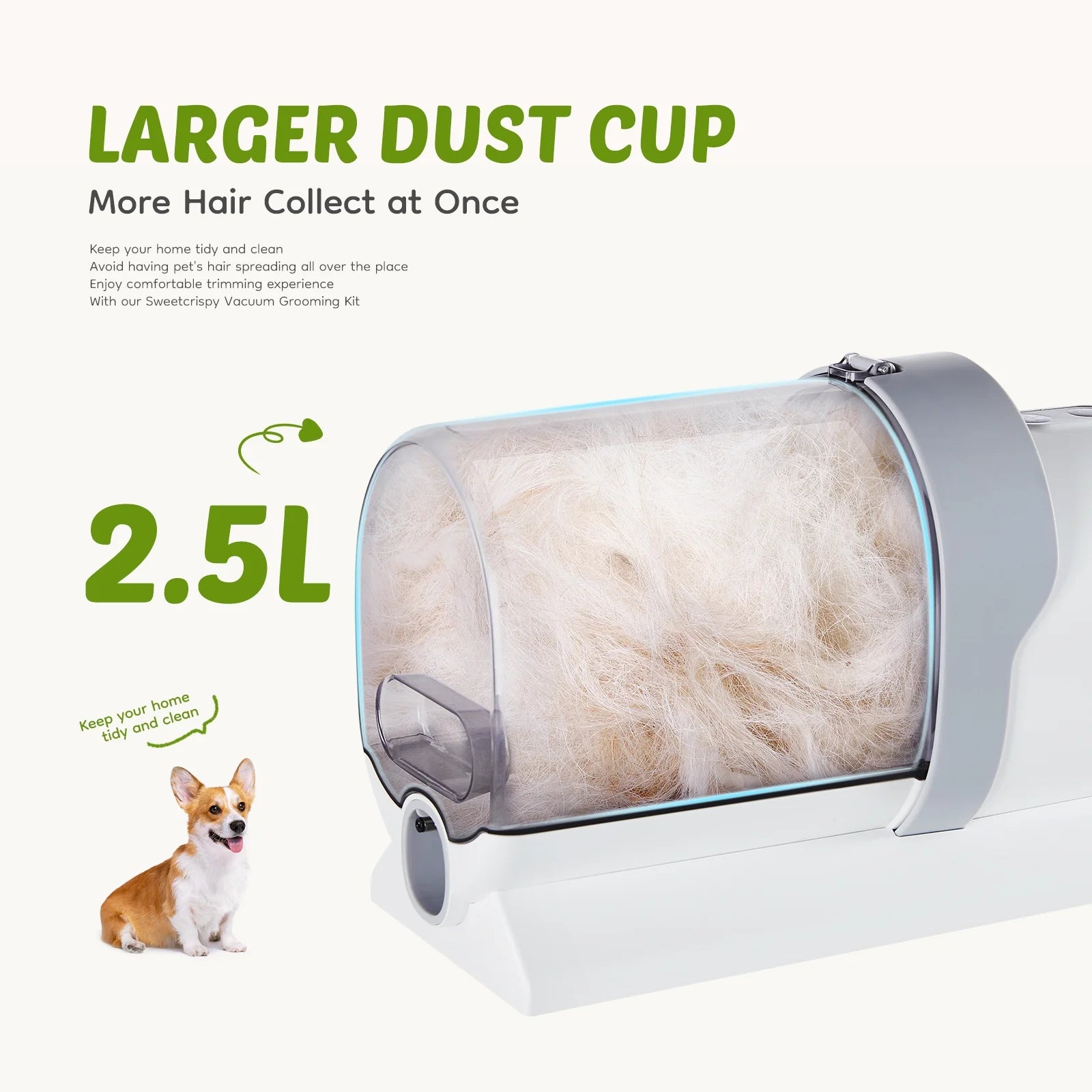 Pro Dog Grooming Kit, 2.5L Pet Hair Vacuum, 5-In-1 Electric Clippers Cleaning Set for Dogs, Cats, and Other Animals