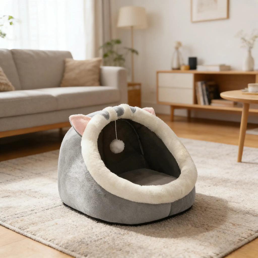 Cozy Cat Cave Bed - Plush Enclosed Hideaway for Small Cats & Kittens, Perfect for Indoor Comfort!