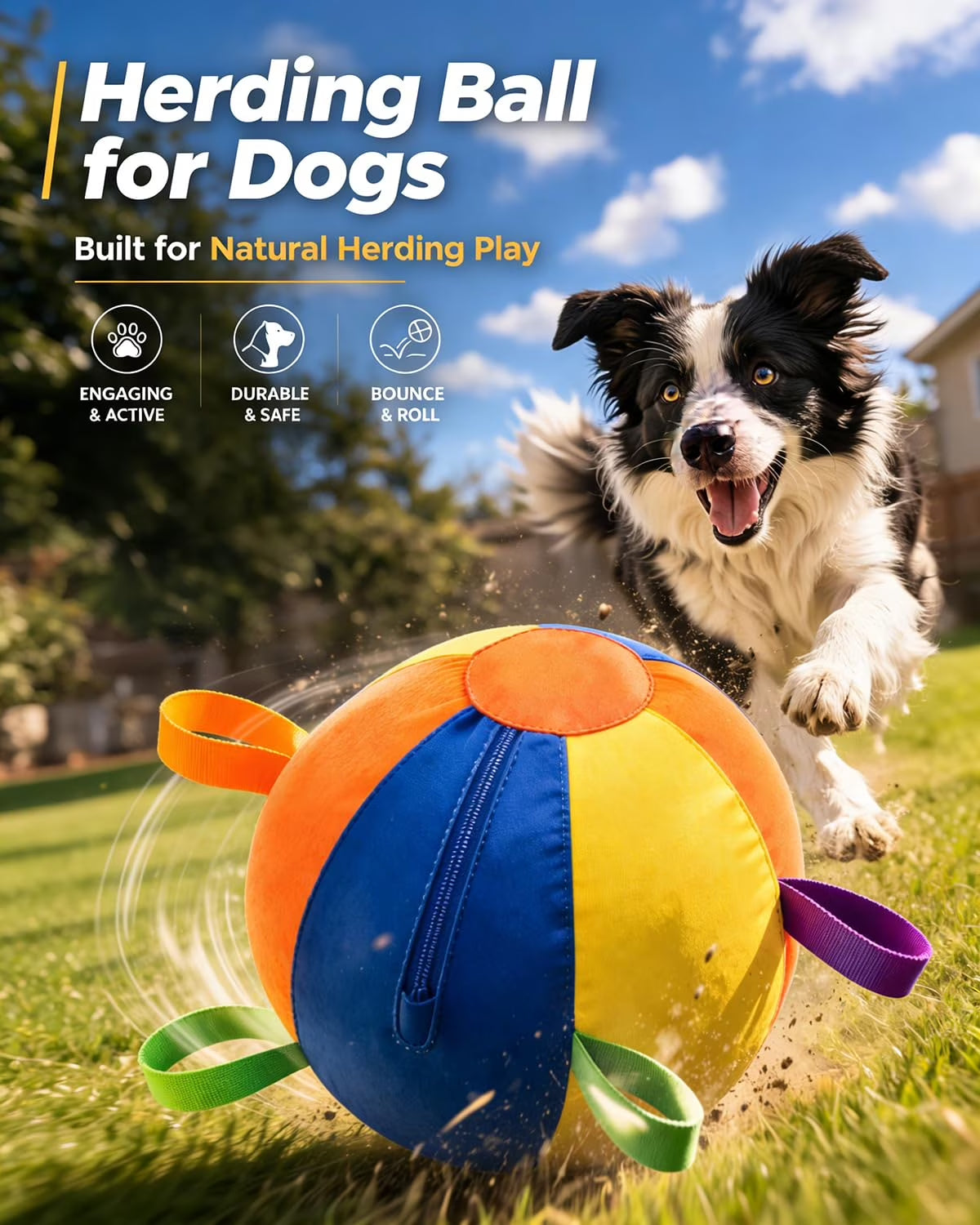 Calming Jumbo Herding Ball for Dogs, 10/18/22" Durable Tear-Resistant Inflatable Toys with Heavy-Duty Handle Cover & Pump, Big Exercise Toy for Pets and Horses