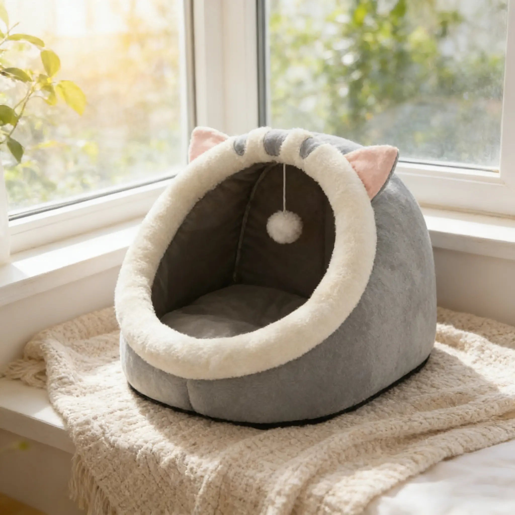 Cozy Cat Cave Bed - Plush Enclosed Hideaway for Small Cats & Kittens, Perfect for Indoor Comfort!