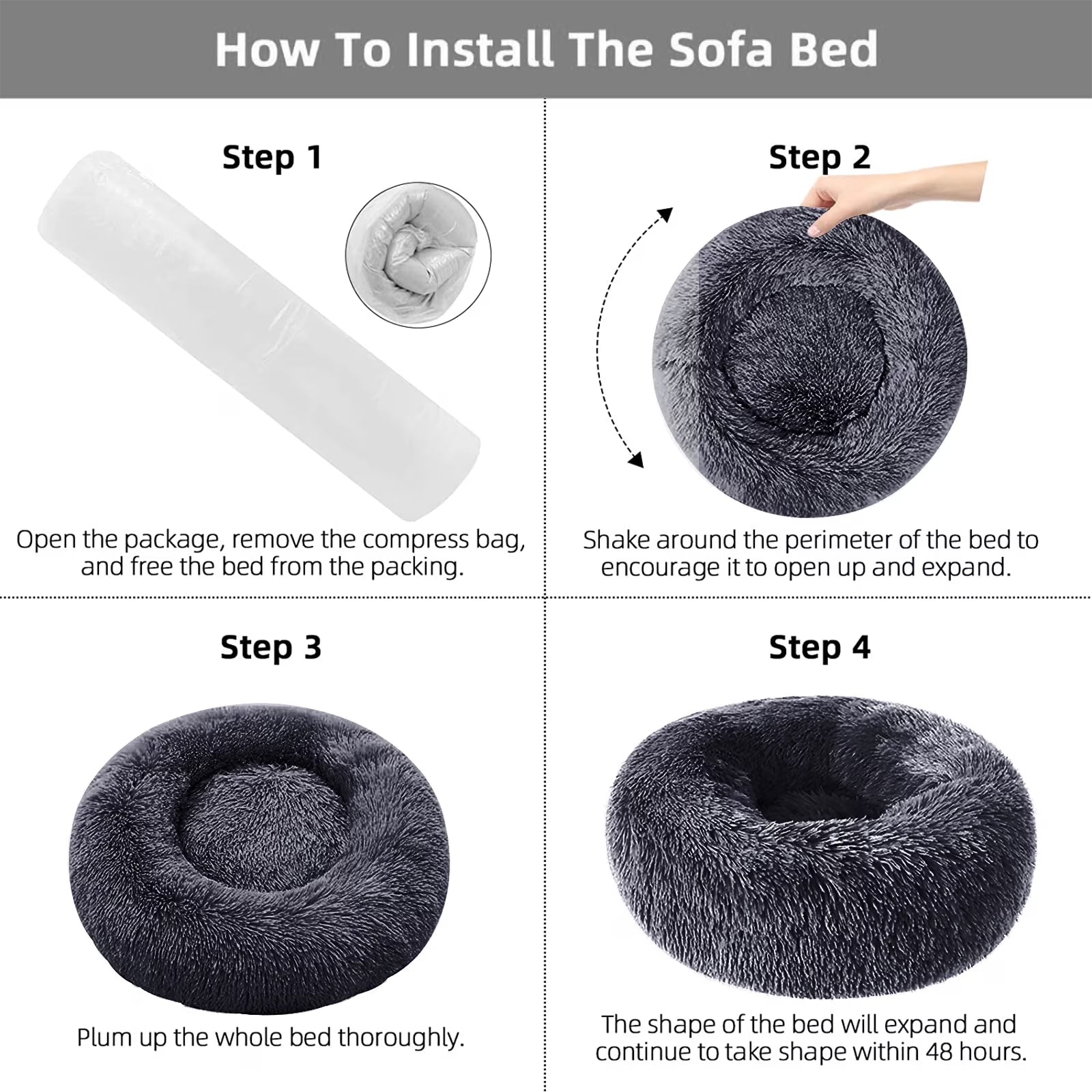 Calming Donut Dog Bed Anti-Anxiety, Self Warming