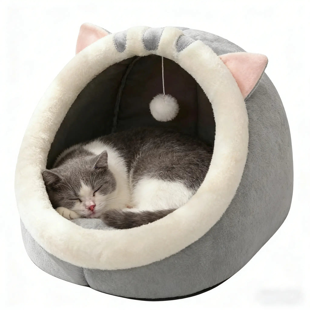 Cozy Cat Cave Bed - Plush Enclosed Hideaway for Small Cats & Kittens, Perfect for Indoor Comfort!