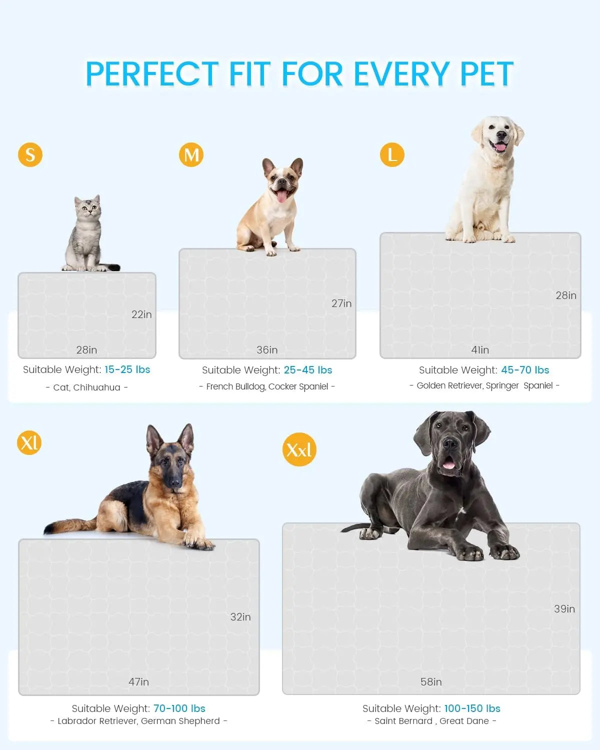 Extra Large Self-Cooling Pet Mat 47" x 32" for Large Dogs and Cats – Breathable and Washable Summer Pad