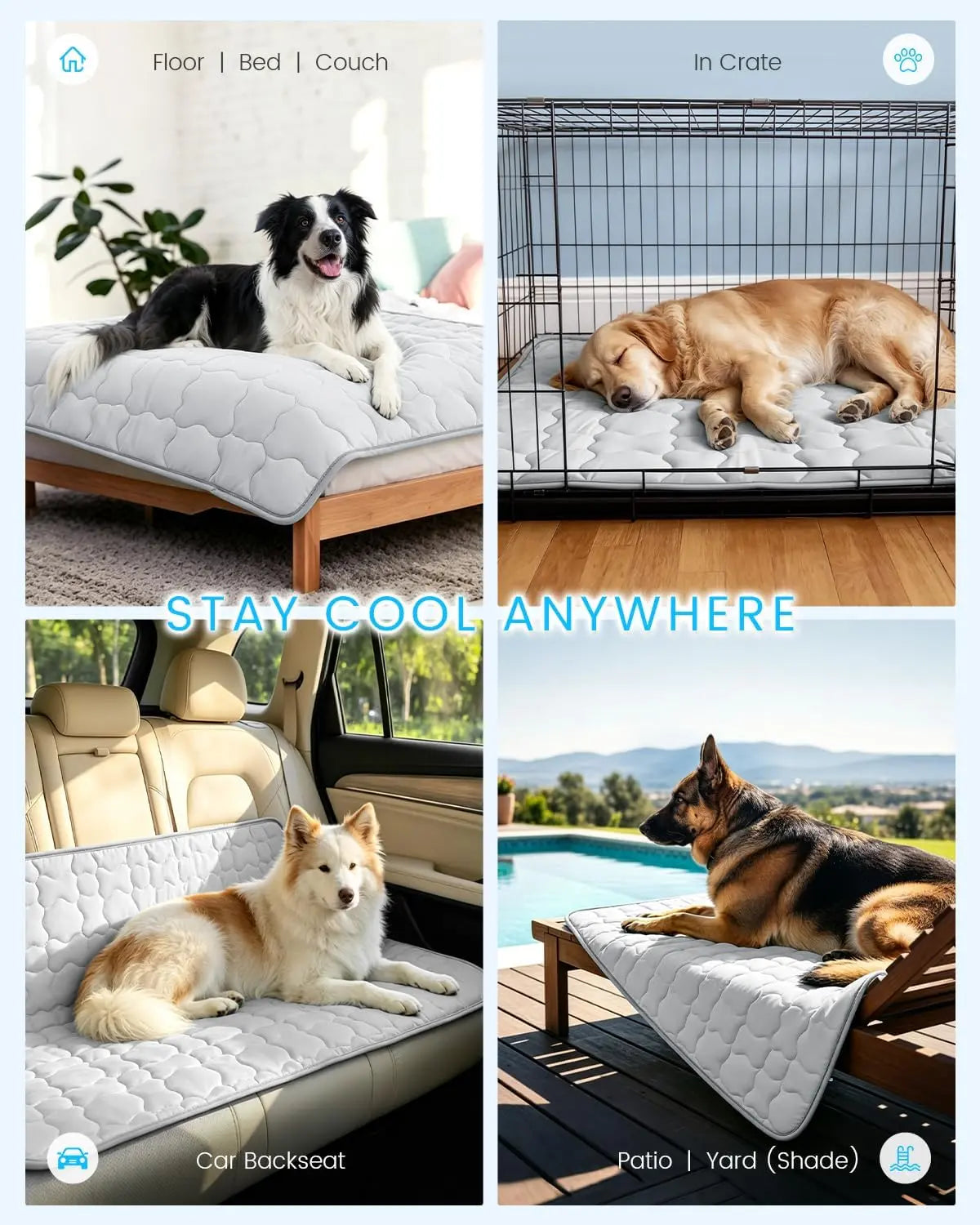 Extra Large Self-Cooling Pet Mat 47" x 32" for Large Dogs and Cats – Breathable and Washable Summer Pad
