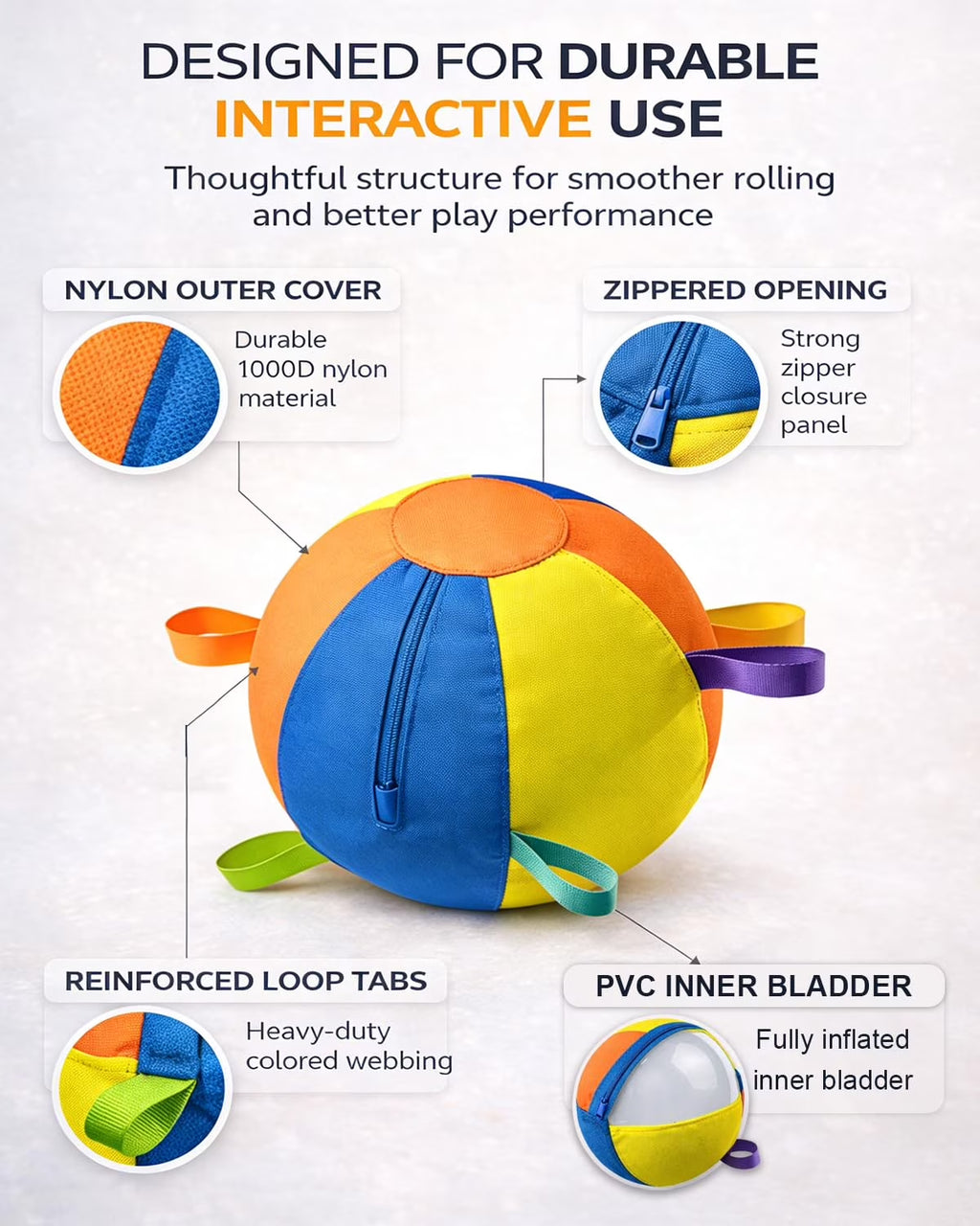 Calming Jumbo Herding Ball for Dogs, 10/18/22" Durable Tear-Resistant Inflatable Toys with Heavy-Duty Handle Cover & Pump, Big Exercise Toy for Pets and Horses