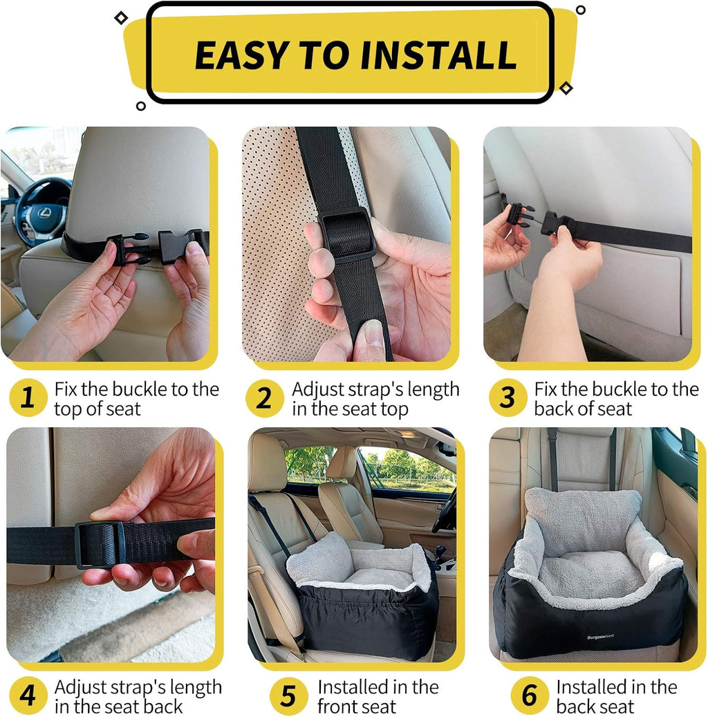Premium Dog Car Seat for Small Dogs Under 25 lbs - Soft, Detachable, and Washable Pet Booster Seat with Storage Pockets and Clip-On Leash, Black