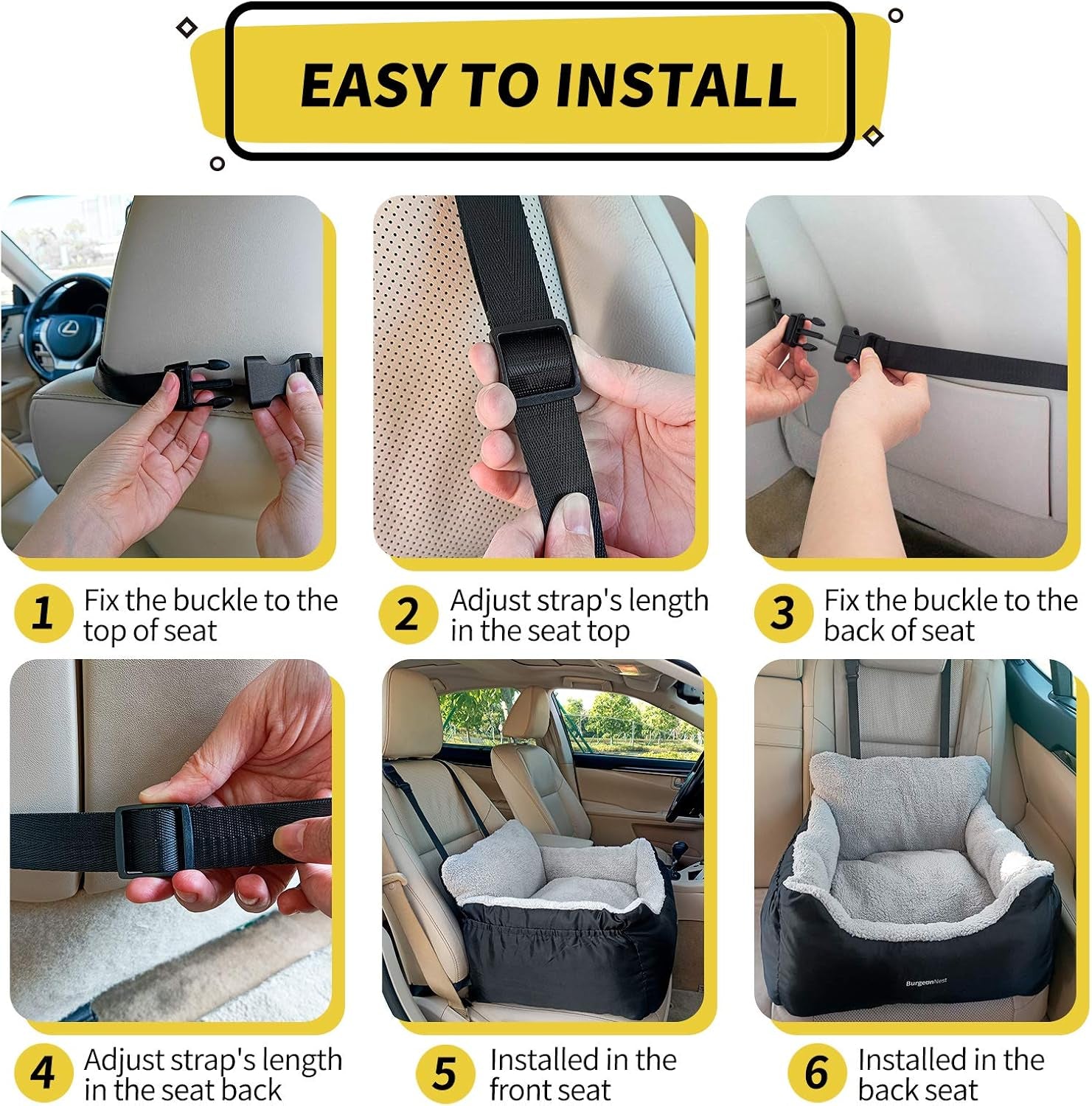 Premium Dog Car Seat for Small Dogs Under 25 lbs - Soft, Detachable, and Washable Pet Booster Seat with Storage Pockets and Clip-On Leash, Black