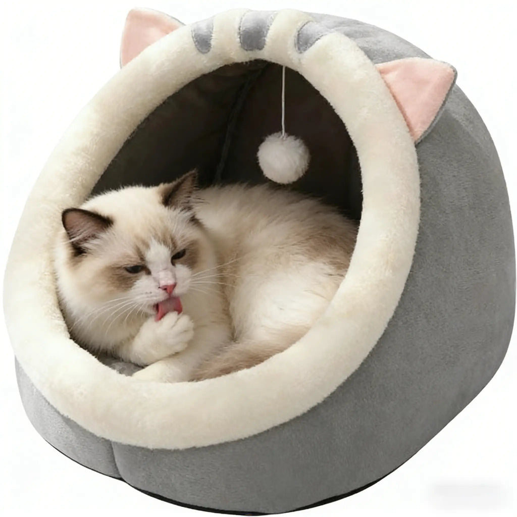 Cozy Cat Cave Bed - Plush Enclosed Hideaway for Small Cats & Kittens, Perfect for Indoor Comfort!