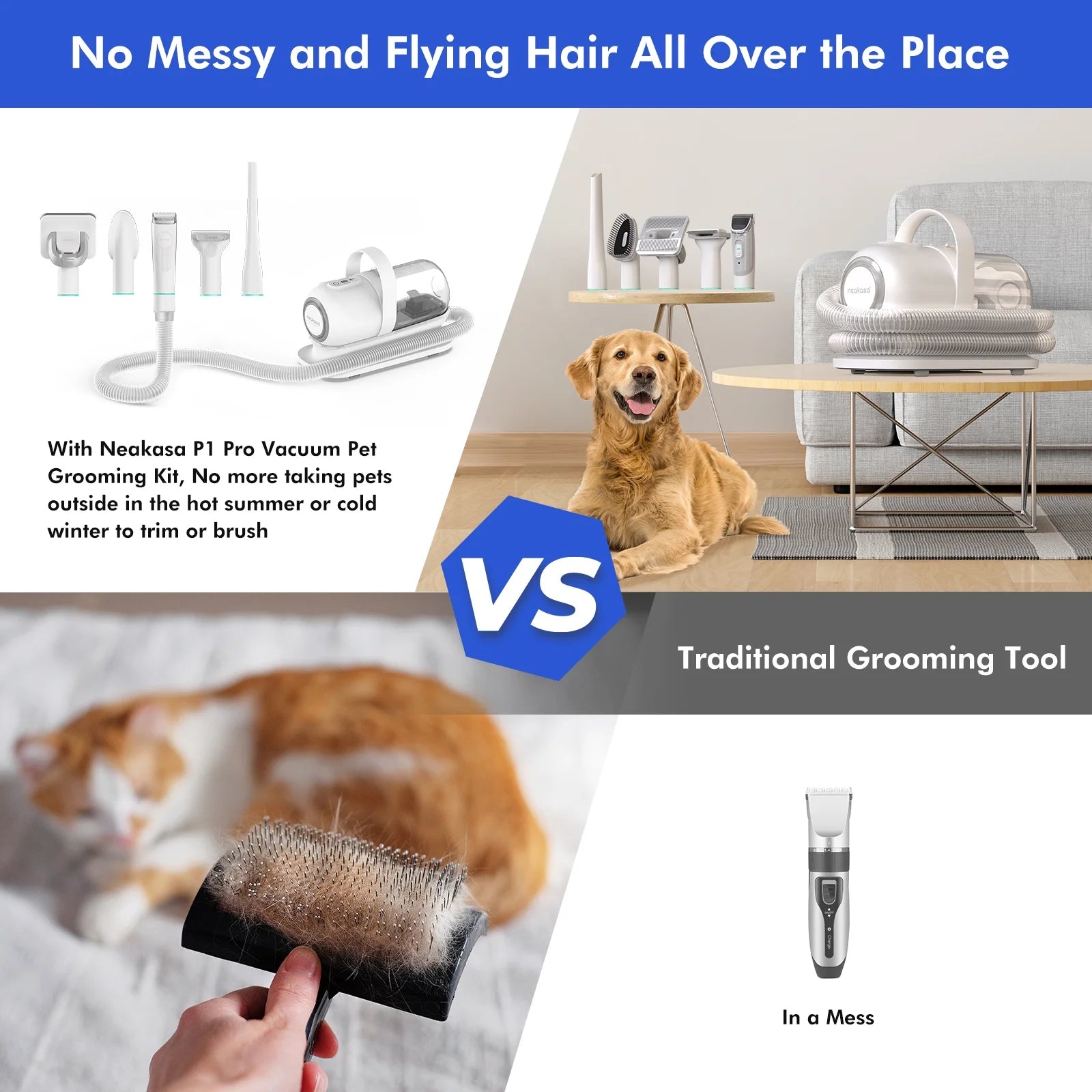 Low Noise Neabot P1 Pro Dog Grooming Kit with Vacuum, 5-In-1 Pet Clippers