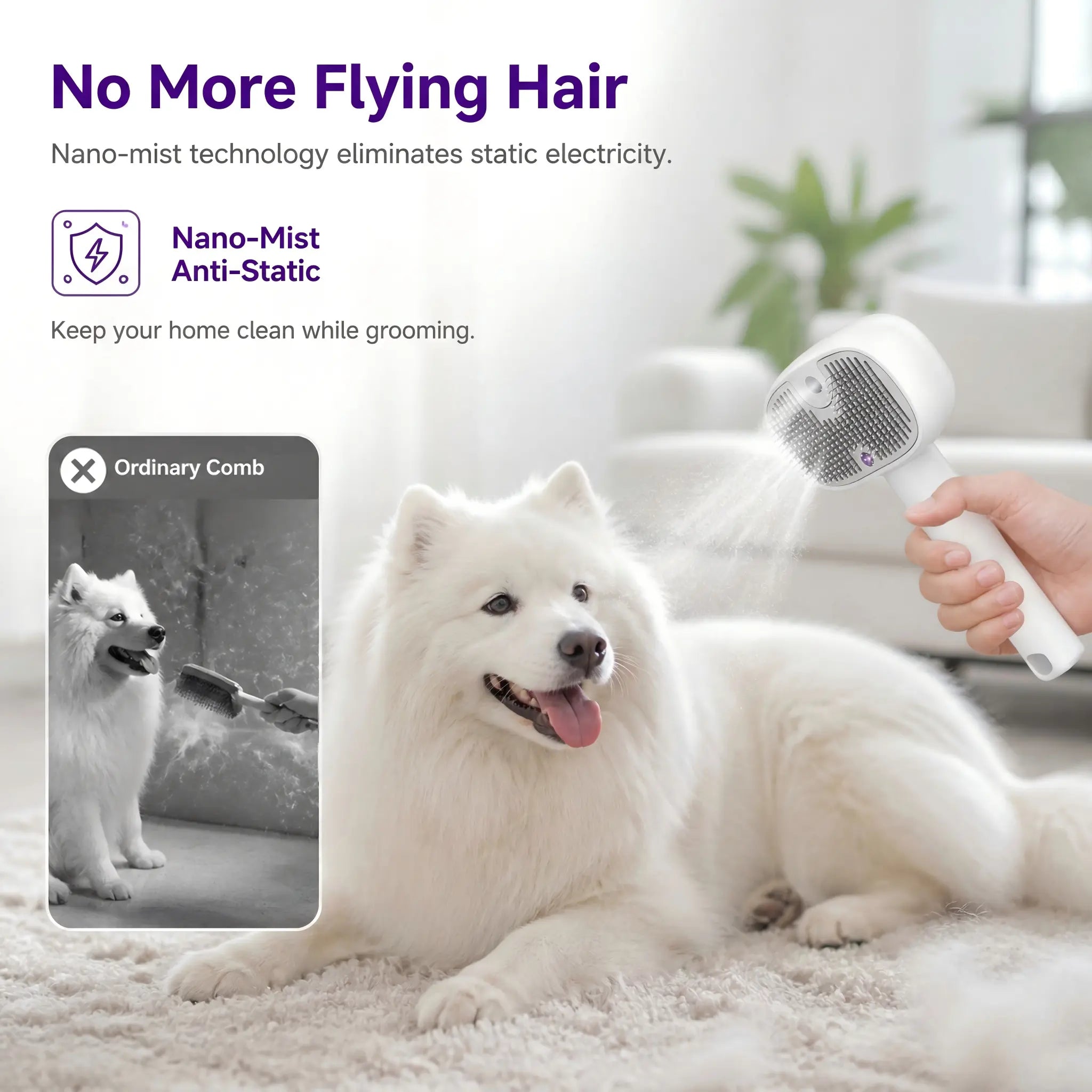 Revolutionary 3-in-1 Pet Grooming Brush with Steam & UV Sanitizing - Effortless Hair Removal for Dogs & Cats