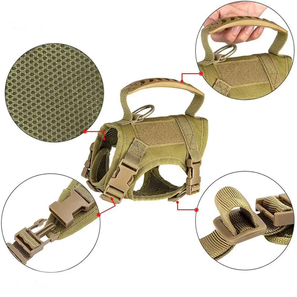Tactical Dog Harness Set for Small Dogs and Cats - Includes Vest, Leash, and 2 Patches for Outdoor Activities