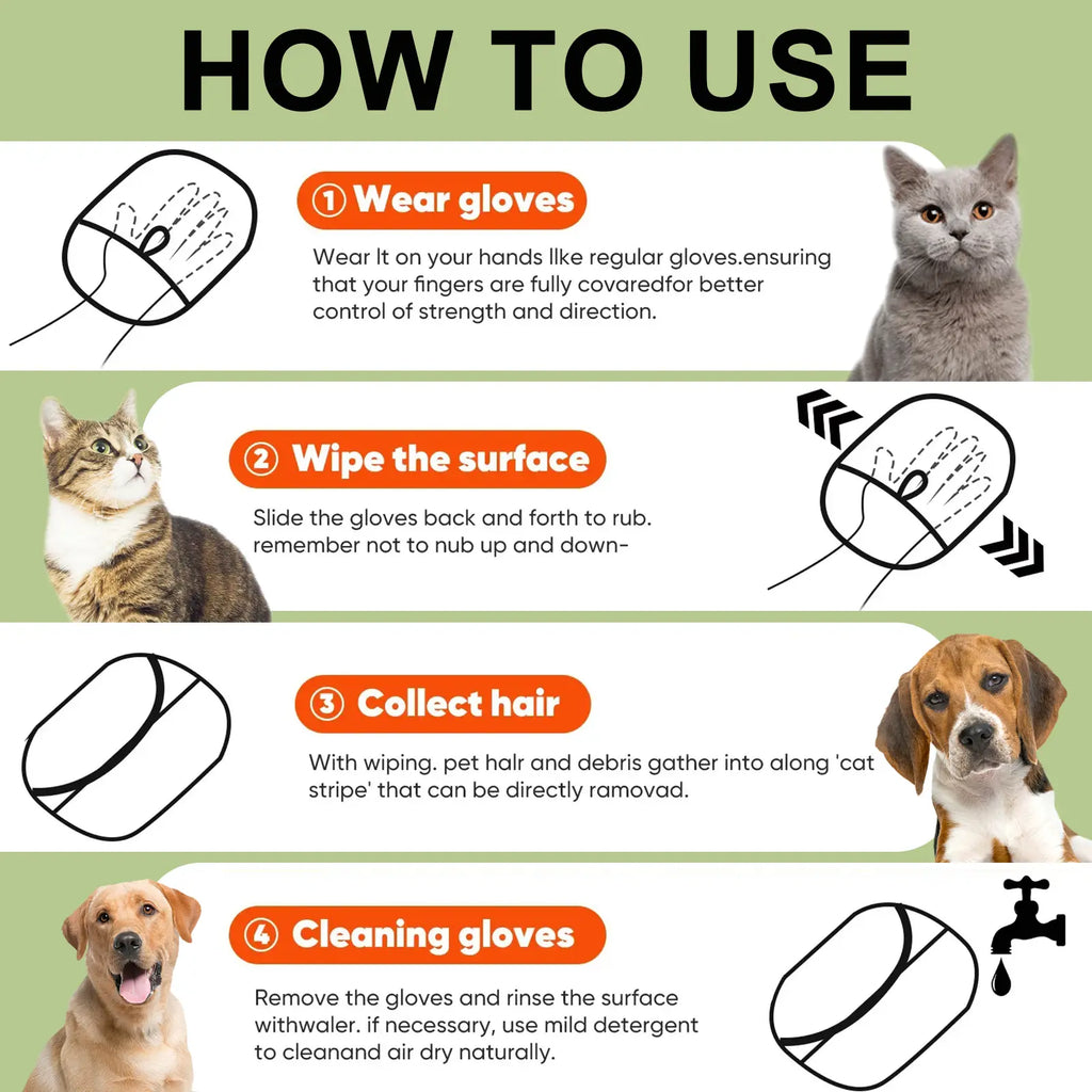 Revolutionary Electrostatic Pet Grooming Gloves - Effortless Hair Removal for Dogs & Cats, Perfect for Furniture and Bedding!