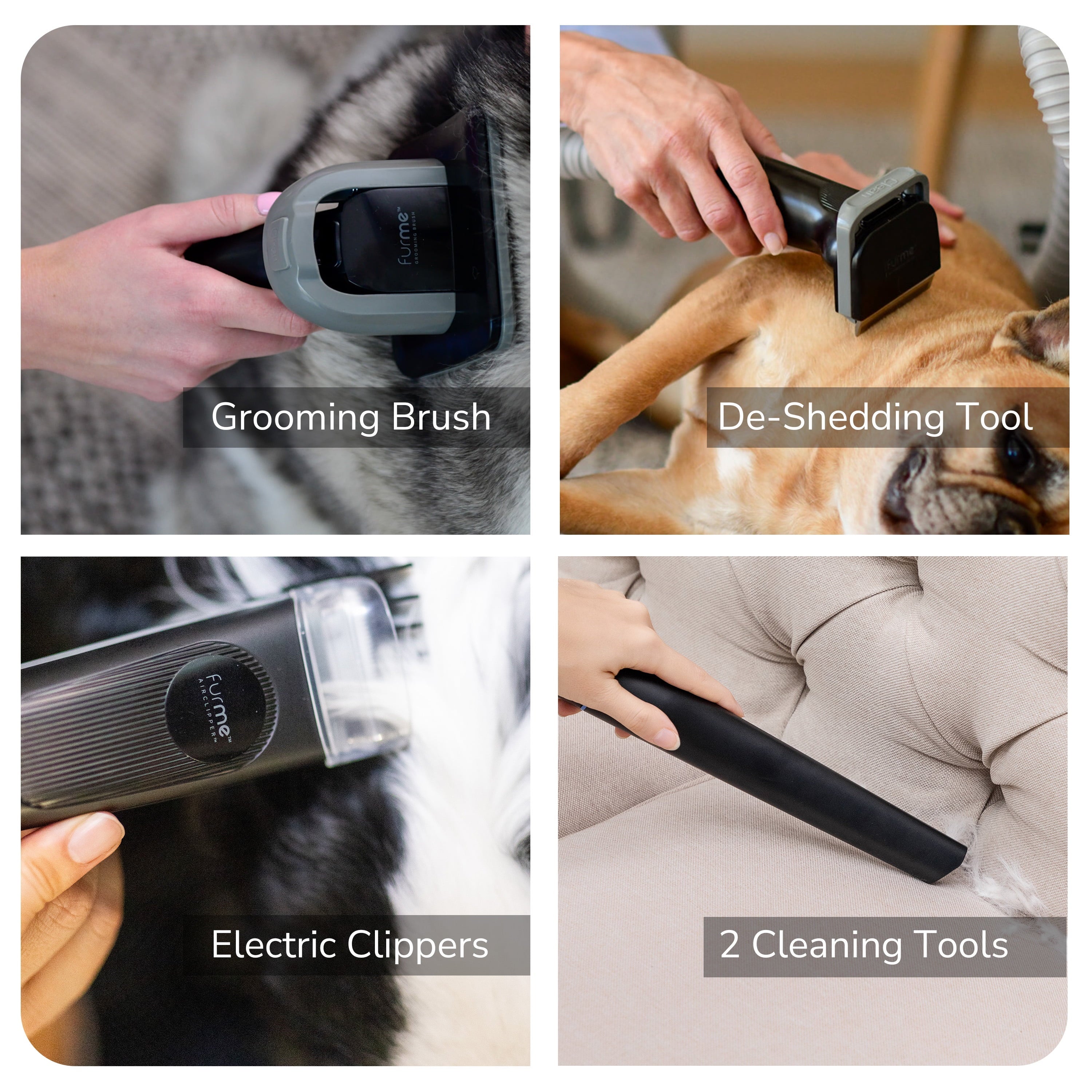 Furme Quiet Pet Grooming Vacuum Kit, 5 Pet Grooming Tools for Cats & Dogs