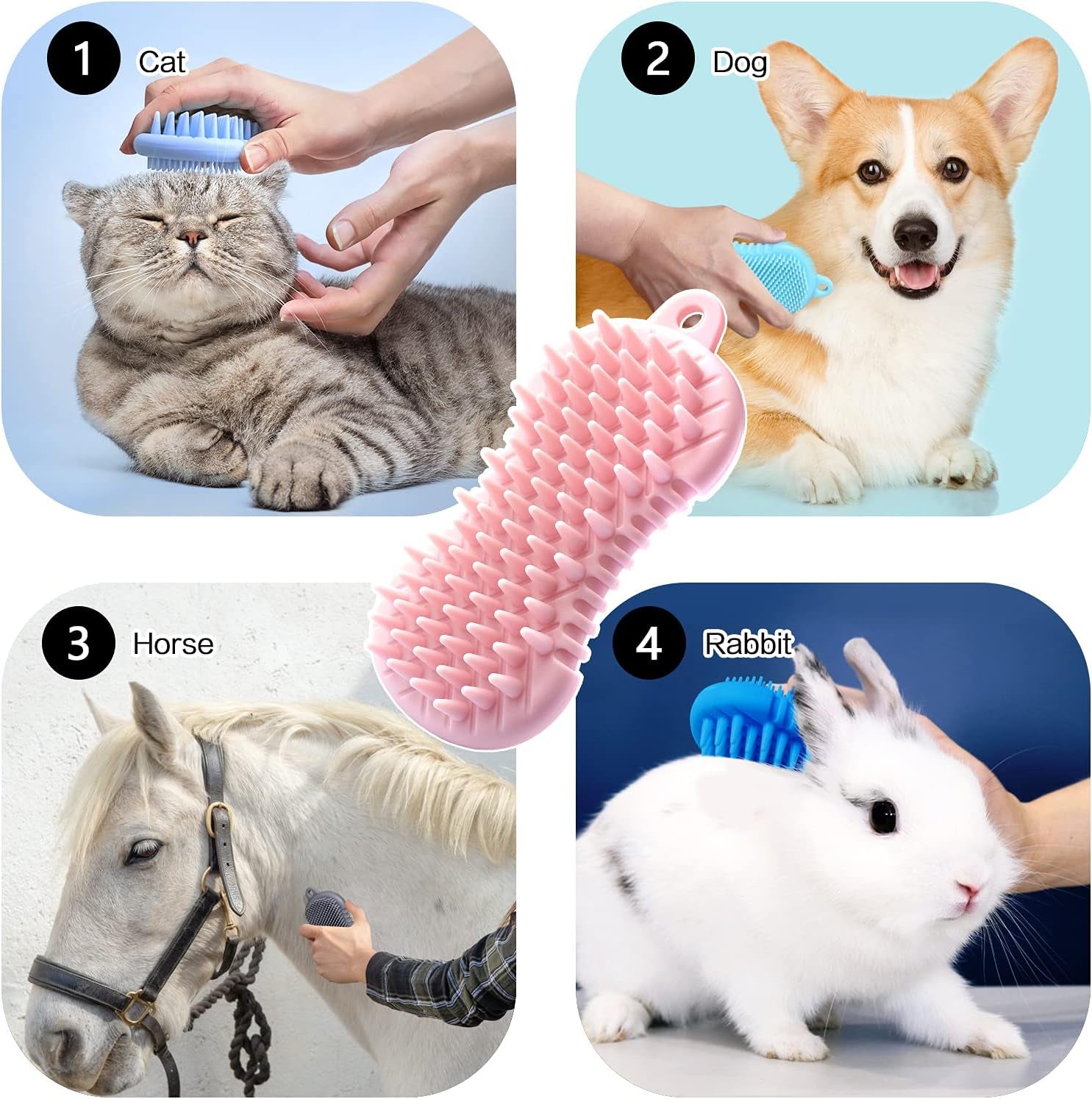 Pet Grooming Shampoo & Massage Brush for Cats & Dogs